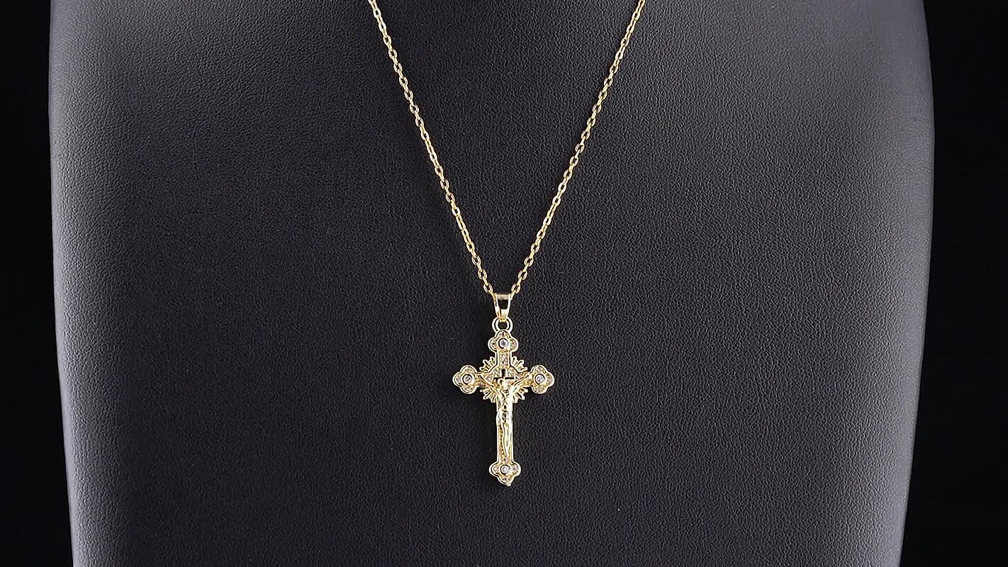 Simulated Diamond Pendant in Goldtone with ION Plated YG Stainless Steel Necklace (16-18 Inches) 2.00 ctw 4494011