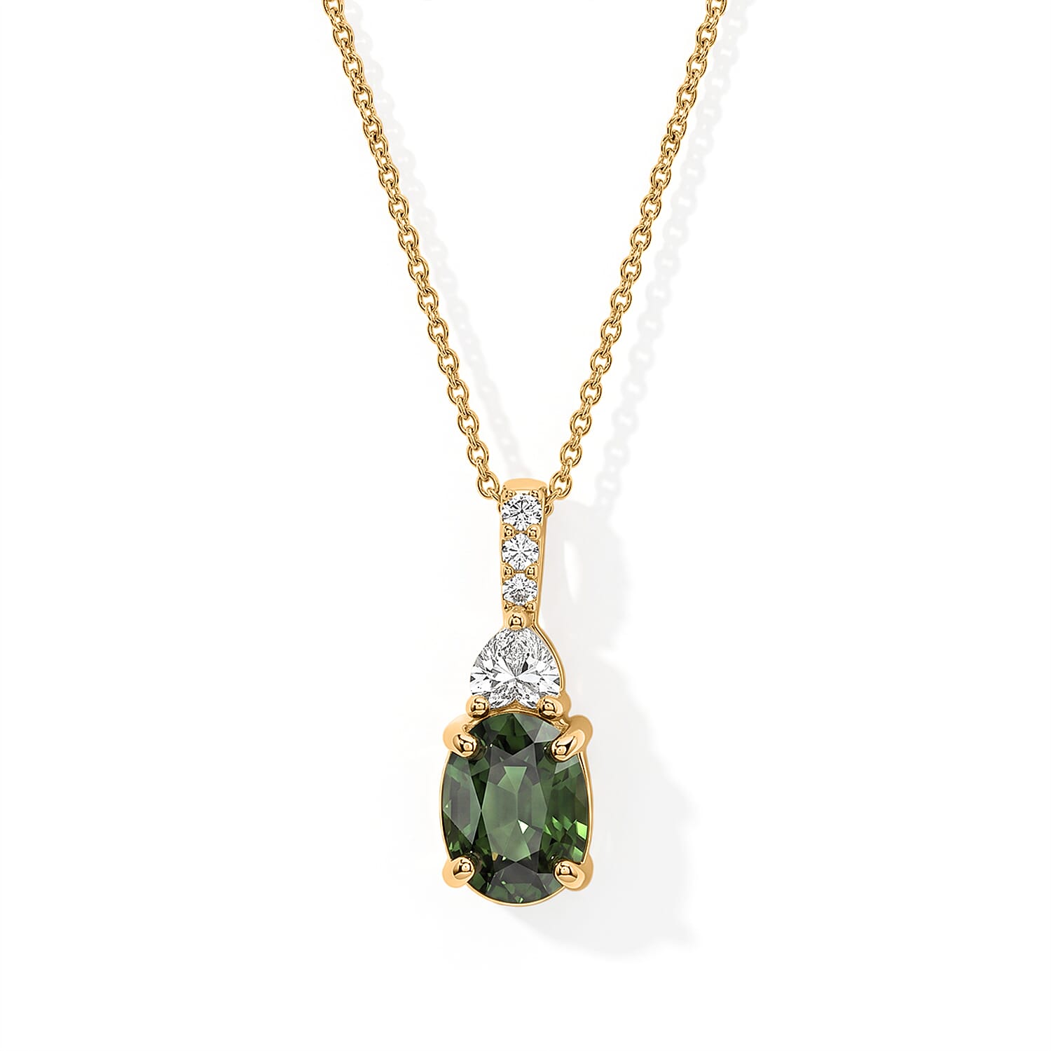 AAA Milanoa Green Sapphire and Luxuriant Lab Grown Diamond E-F VS 2.85 ctw Majestic Spotlight Pendant Necklace in 10K Yellow Gol