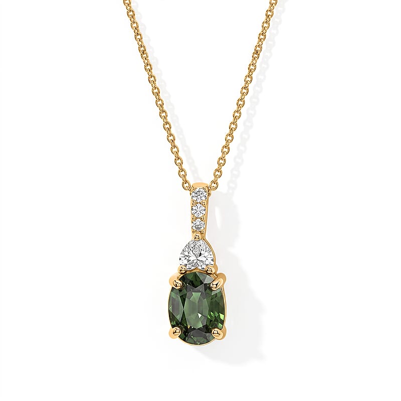 AAA Milanoa Green Sapphire and Luxuriant Lab Grown Diamond E-F VS 2.85 ctw Majestic Spotlight Pendant Necklace in 10K Yellow Gold (18 Inches)