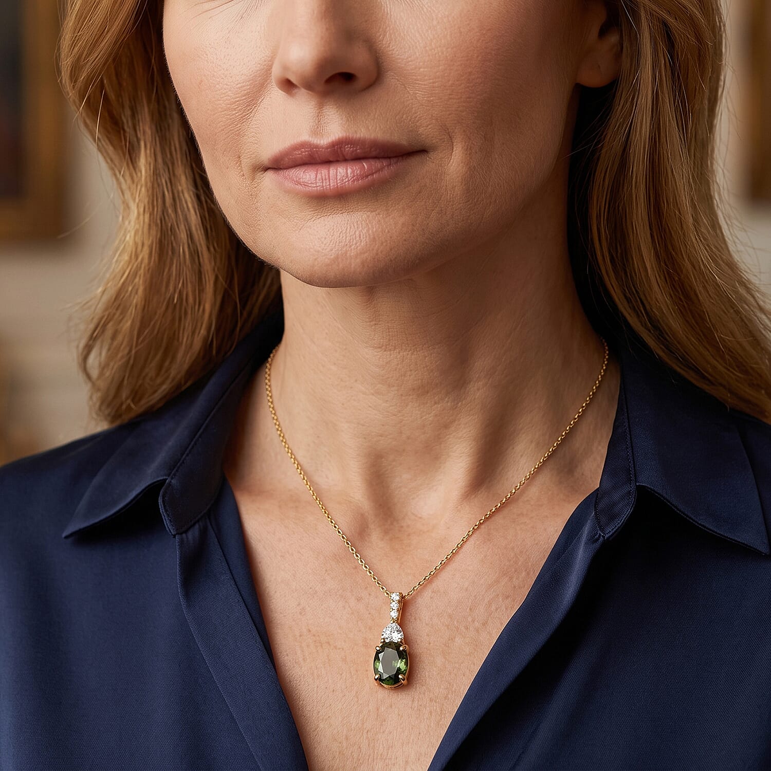 AAA Milanoa Green Sapphire and Luxuriant Lab Grown Diamond E-F VS 2.85 ctw Majestic Spotlight Pendant Necklace in 10K Yellow Gold (18 Inches)