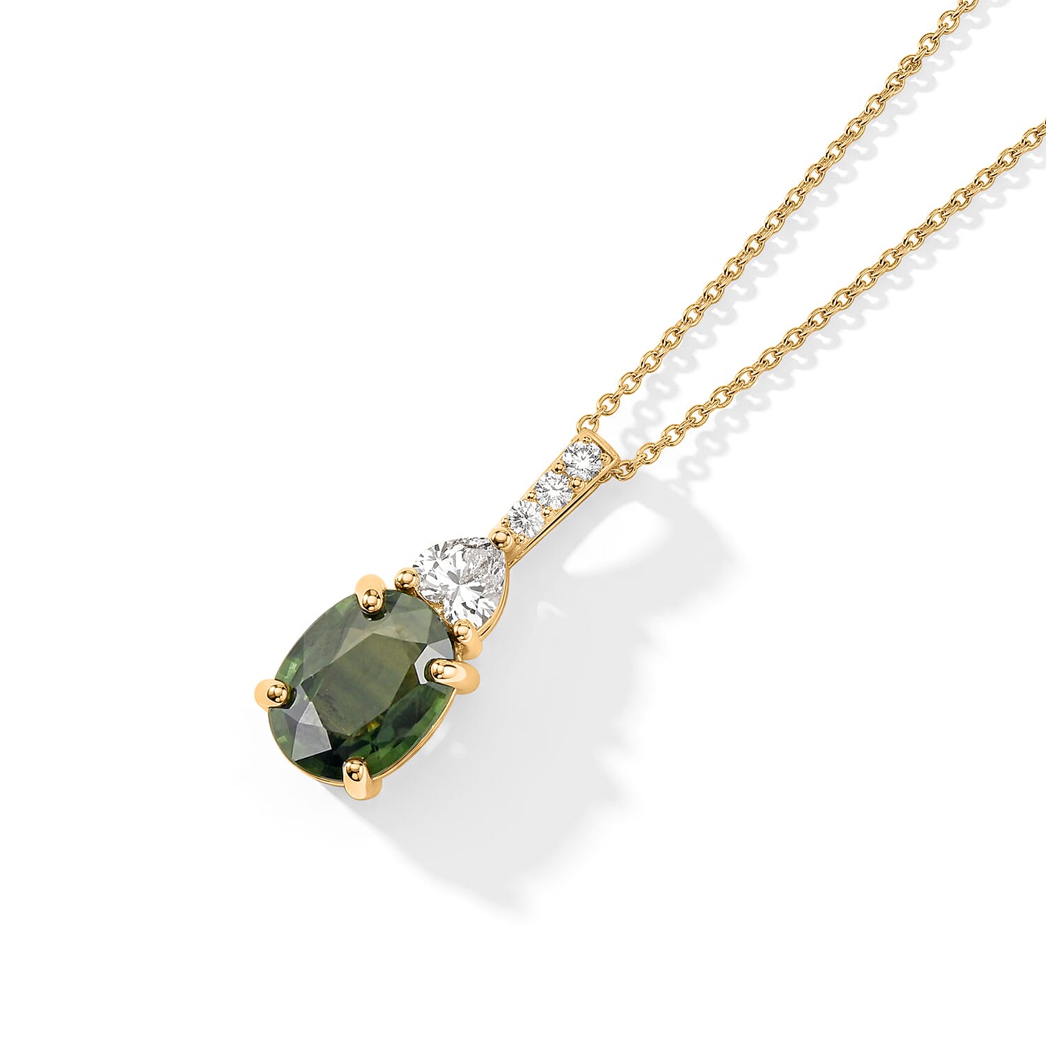 AAA Milanoa Green Sapphire and Luxuriant Lab Grown Diamond E-F VS 2.85 ctw Majestic Spotlight Pendant Necklace in 10K Yellow Gold (18 Inches)