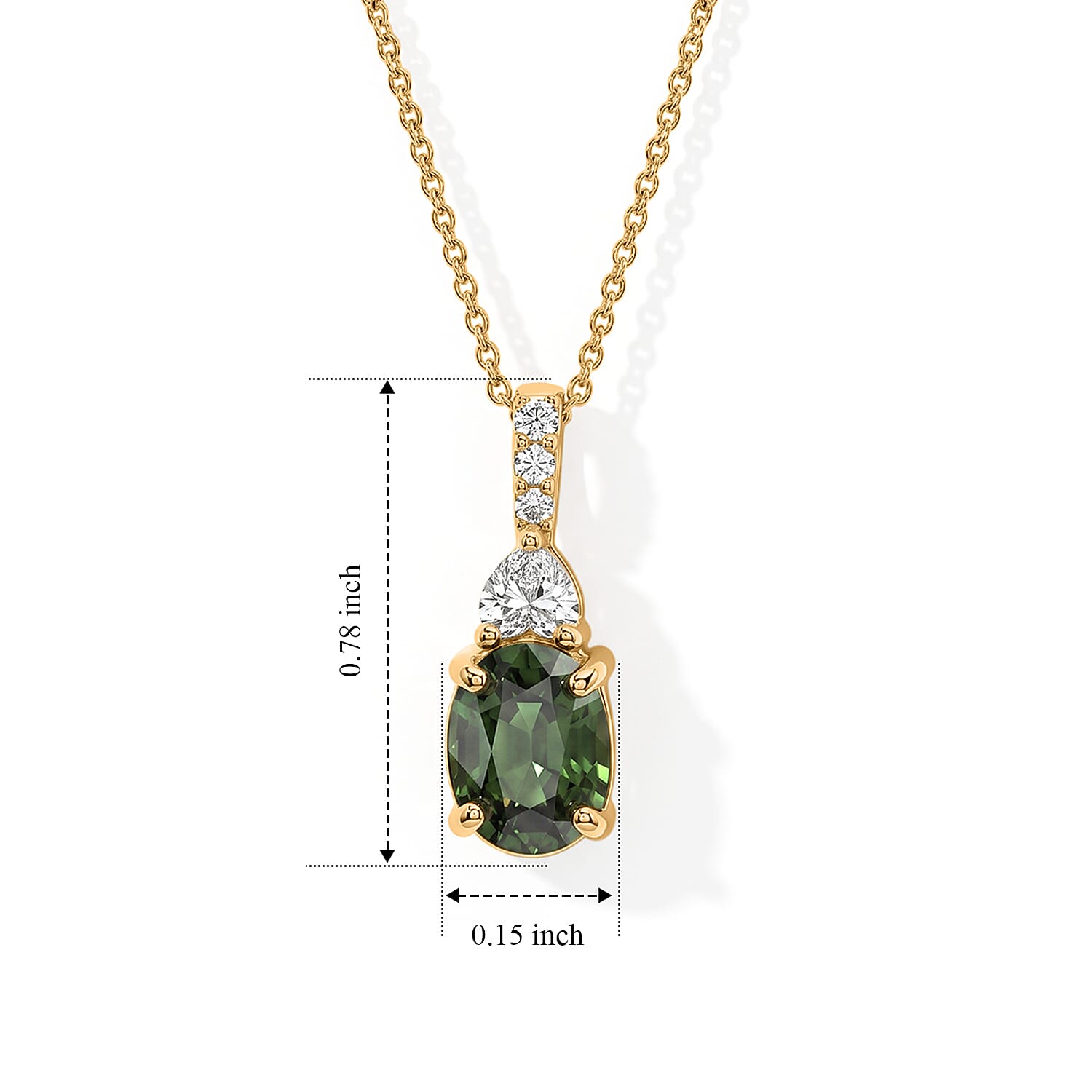 AAA Milanoa Green Sapphire and Luxuriant Lab Grown Diamond E-F VS 2.85 ctw Majestic Spotlight Pendant Necklace in 10K Yellow Gold (18 Inches)