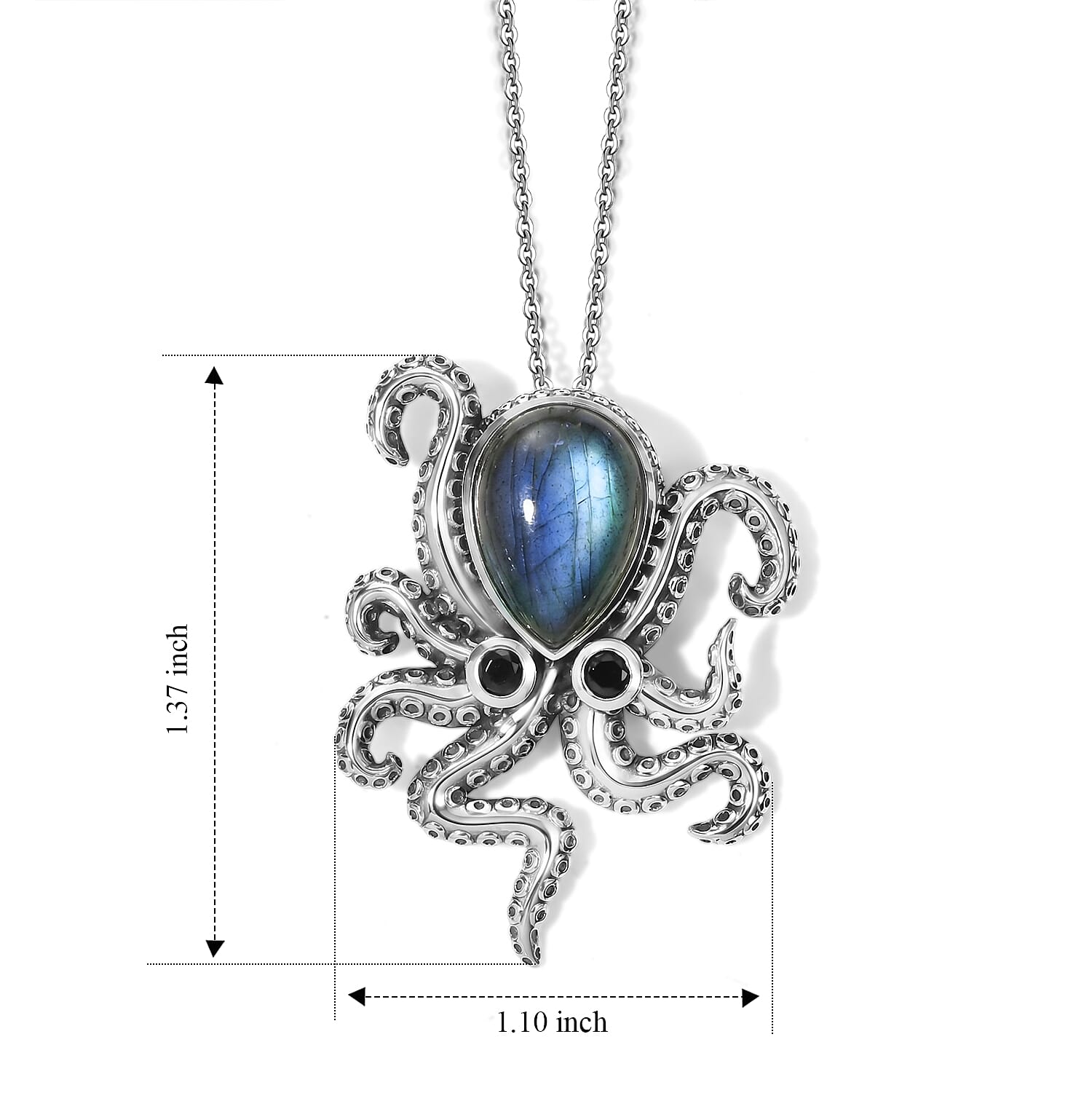 GP Trionfo Collection Malagasy Labradorite and Thai Black Spinel 6.00 ctw Pendant Necklace (20 Inches) in Sterling Silver