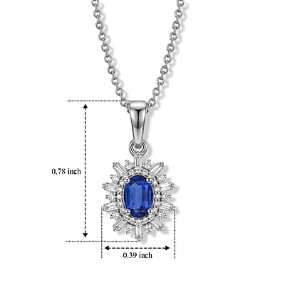 D'Joy Premium Kanchanaburi Blue Sapphire (D) and Moissanite 1.20 ctw Pendant Necklace in Rhodium Over Sterling Silver 20 Inches