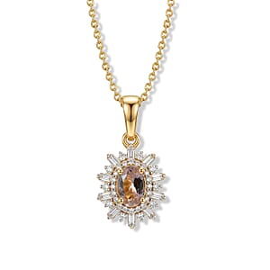 D'Joy Premium Pink Morganite and Moissanite 0.70 ctw Pendant Necklace in 18K Vermeil Yellow Gold Over Sterling Silver (20 Inches)