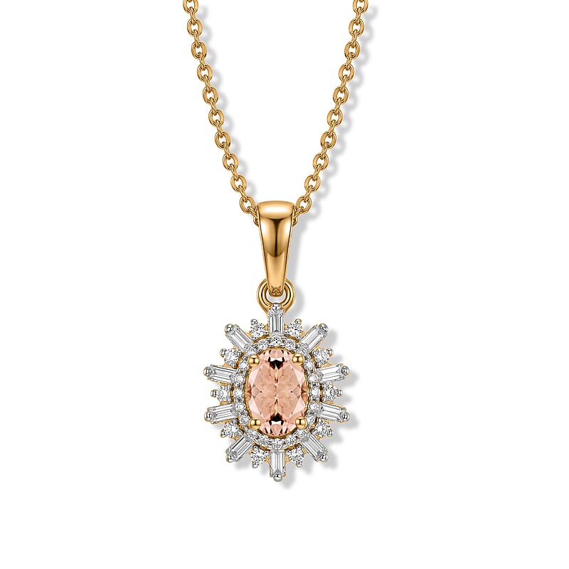 D'Joy Premium Pink Morganite and Moissanite 1.15 ctw Pendant Necklace in 18K Vermeil Yellow Gold Over Sterling Silver 20 Inches