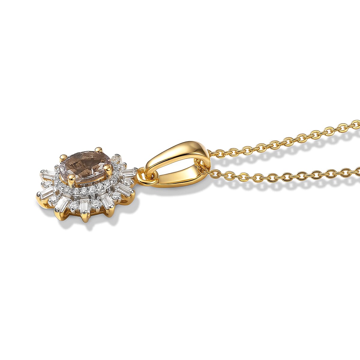 D'Joy Premium Pink Morganite and Moissanite 0.70 ctw Pendant Necklace in 18K Vermeil Yellow Gold Over Sterling Silver (20 Inches) image number 3