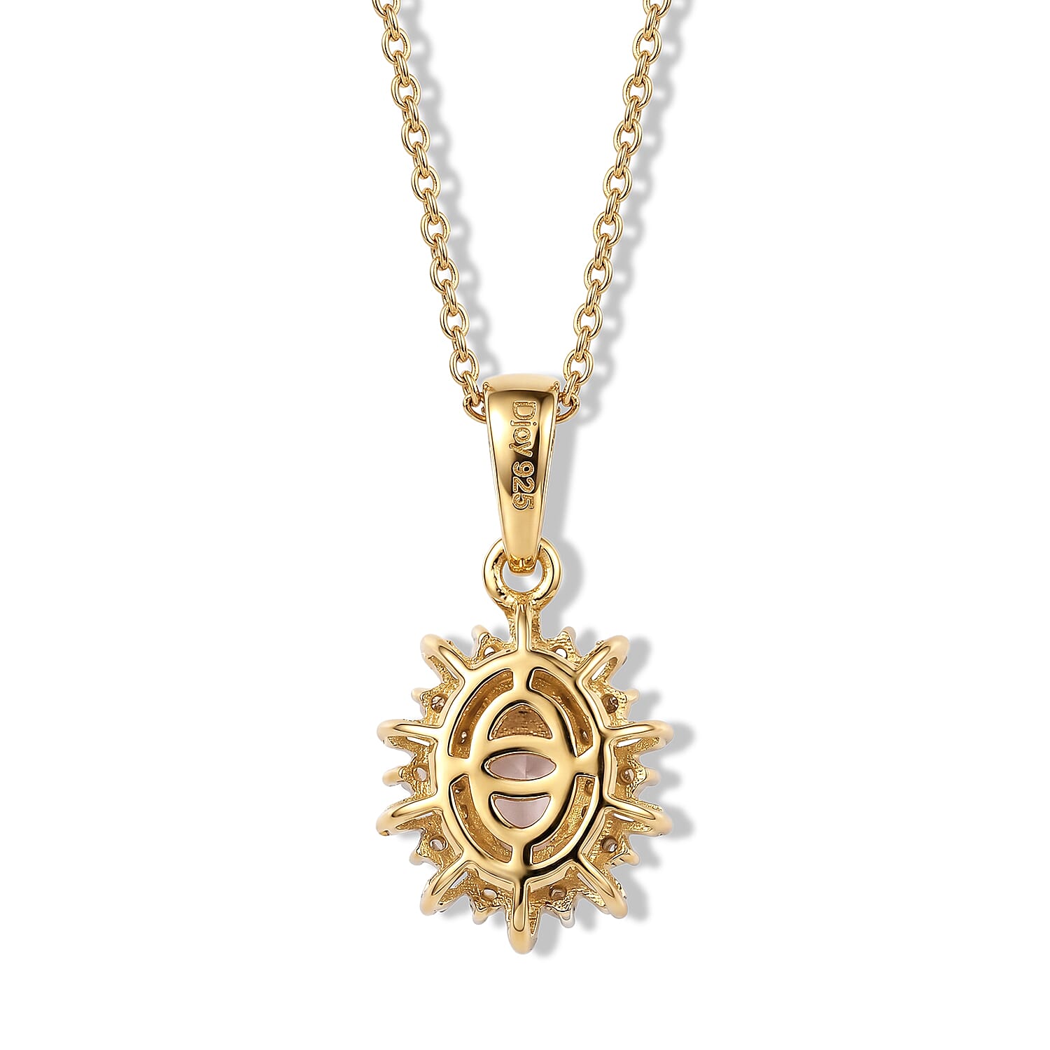 D'Joy Premium Pink Morganite and Moissanite 0.70 ctw Pendant Necklace in 18K Vermeil Yellow Gold Over Sterling Silver (20 Inches)