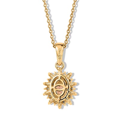D'Joy Premium Pink Morganite and Moissanite 1.15 ctw Pendant Necklace in 18K Vermeil Yellow Gold Over Sterling Silver 20 Inches