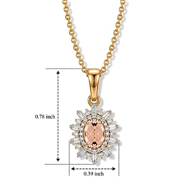 D'Joy Premium Pink Morganite and Moissanite 1.15 ctw Pendant Necklace in 18K Vermeil Yellow Gold Over Sterling Silver 20 Inches