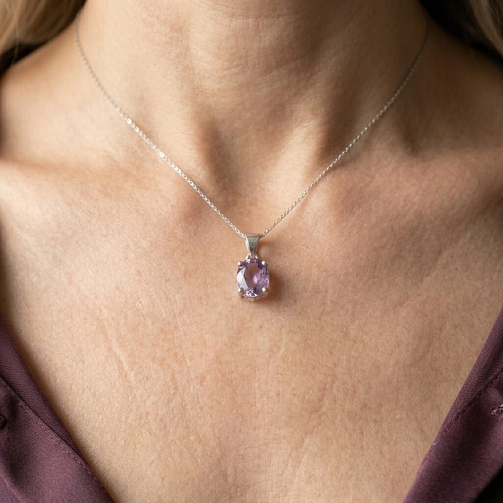Amethyst 4.50 ctw Pendant Necklace in Rhodium Over Sterling Silver 18 Inches