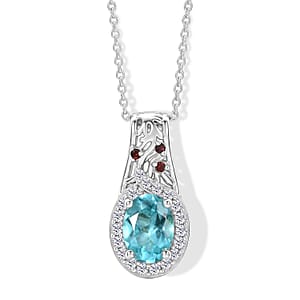 D'Joy Premium Betroka Blue Apatite and Multi Gemstone 1.25 ctw Ocean Flora Pendant Necklace (20 Inches) in Rhodium Over Sterling Silver