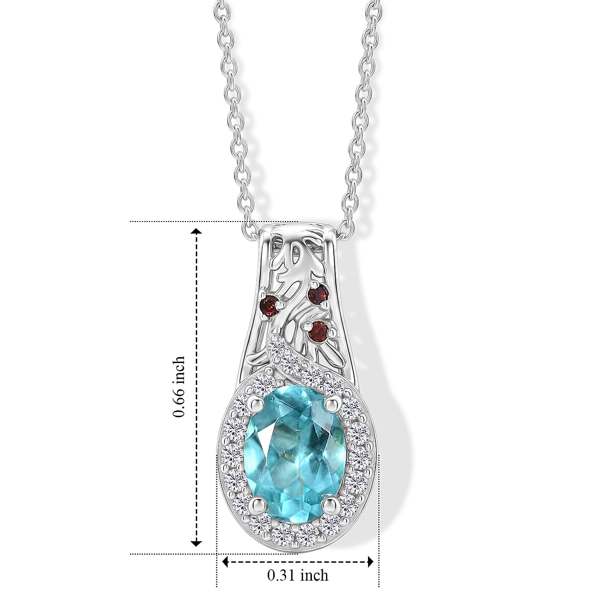 D'Joy Premium Betroka Blue Apatite and Multi Gemstone 1.25 ctw Ocean Flora Pendant Necklace (20 Inches) in Rhodium Over Sterling Silver image number 2