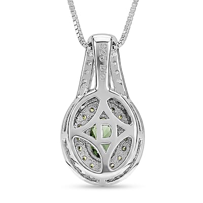 D'Joy Premium Milanoa Green and Yellow Sapphire 1.85 ctw Majesty Halo Pendant Necklace (20 Inches) in Rhodium Over Sterling Silver