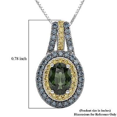 D'Joy Premium Milanoa Green and Yellow Sapphire 1.85 ctw Majesty Halo Pendant Necklace (20 Inches) in Rhodium Over Sterling Silver