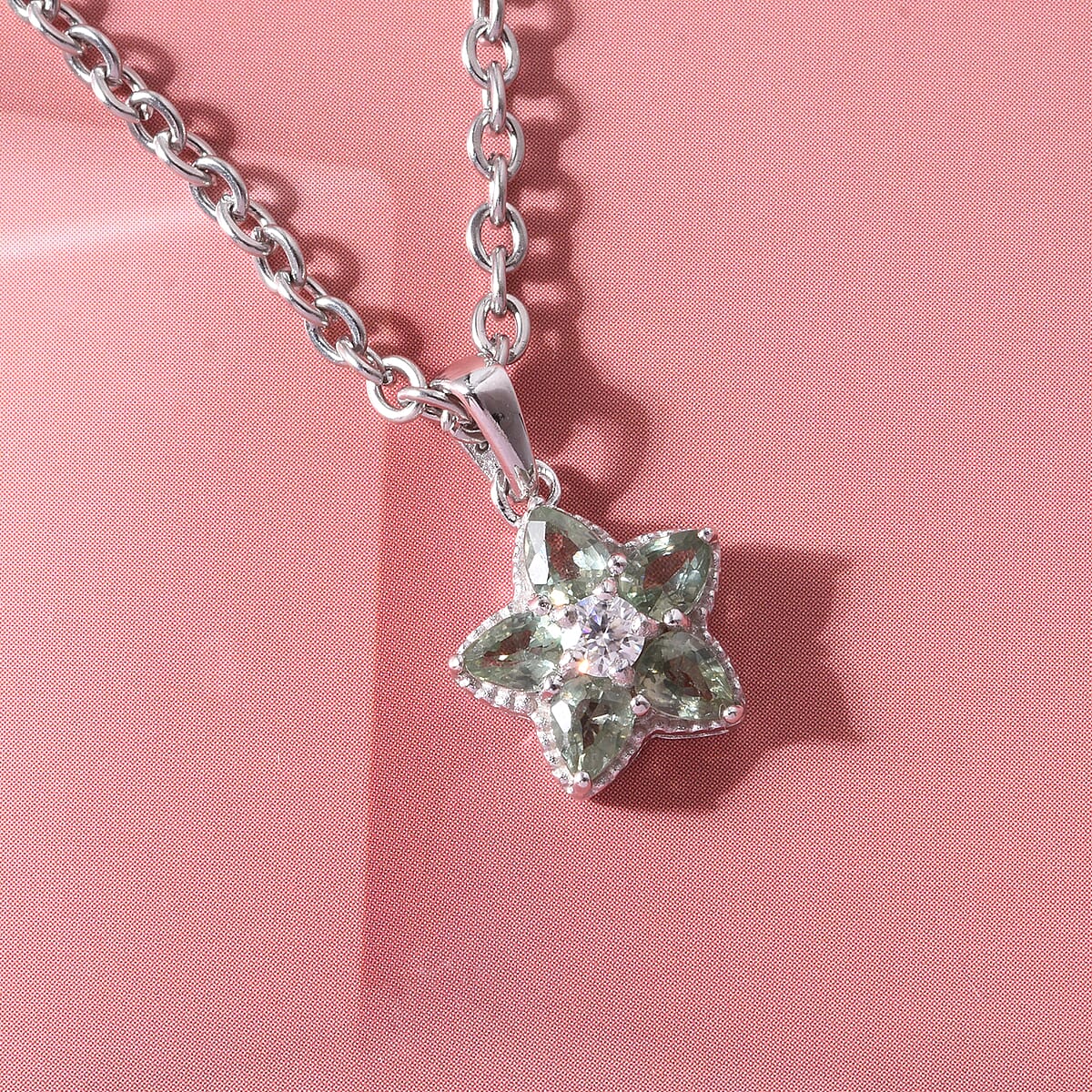 D'Joy Premium Malawi Green Sapphire 1.10 ctw Star Pendant Necklace (20 Inches) in Rhodium Over Sterling Silver image number 1