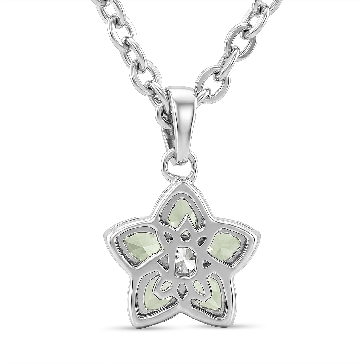 D'Joy Premium Malawi Green Sapphire 1.10 ctw Star Pendant Necklace (20 Inches) in Rhodium Over Sterling Silver image number 4