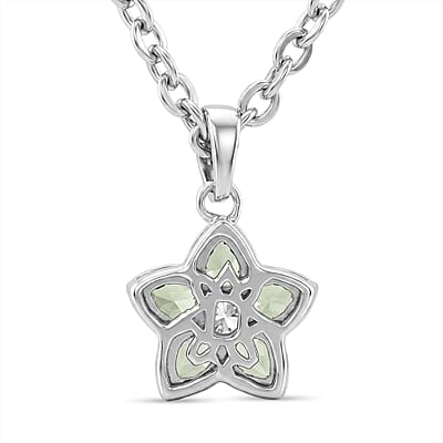 D'Joy Premium Milanoa Green Sapphire 1.10 ctw Star Pendant Necklace (20 Inches) in Rhodium Over Sterling Silver