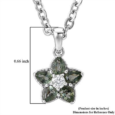 D'Joy Premium Milanoa Green Sapphire 1.10 ctw Star Pendant Necklace (20 Inches) in Rhodium Over Sterling Silver