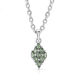 D'Joy Malawi Green Sapphire 1.00 ctw Pendant Necklace (20 Inches) in Rhodium Over Sterling Silver