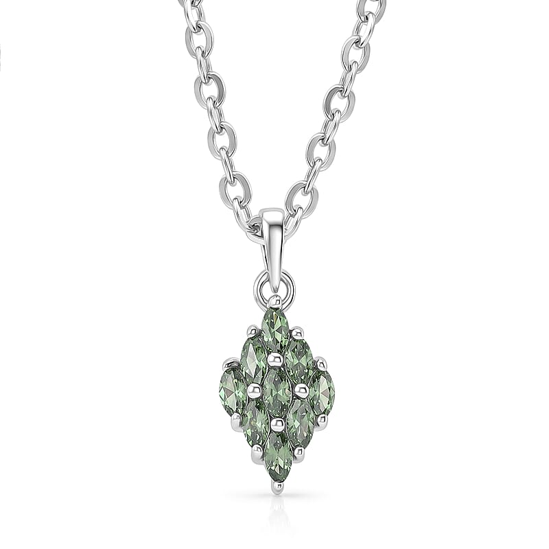 D'Joy Milanoa Green Sapphire 1.00 ctw Pendant Necklace (20 Inches) in Rhodium Over Sterling Silver