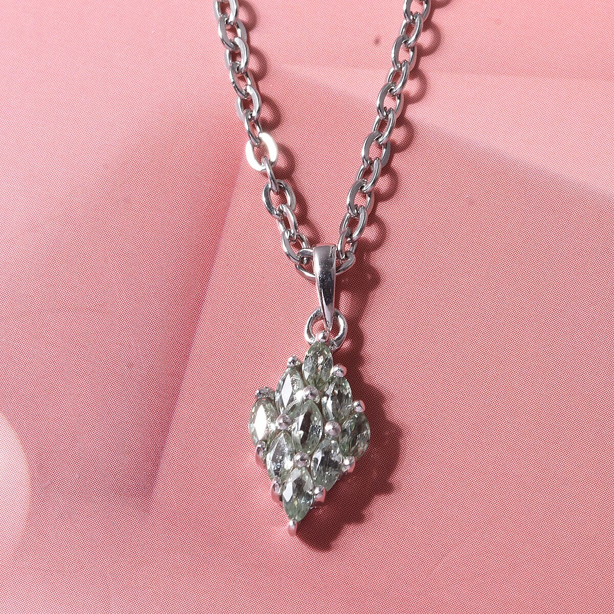 D'Joy Malawi Green Sapphire 1.00 ctw Pendant Necklace (20 Inches) in Rhodium Over Sterling Silver image number 1