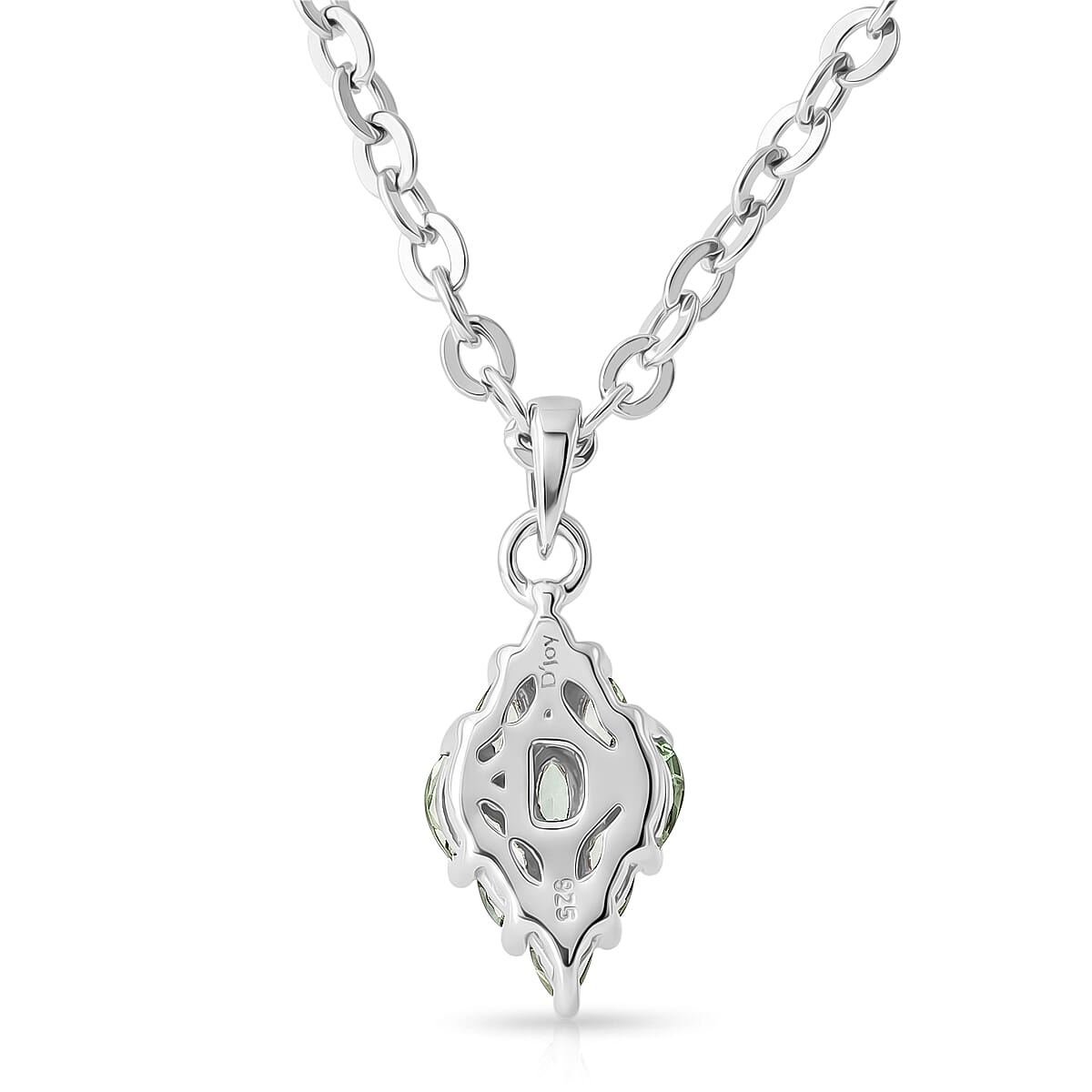 D'Joy Milanoa Green Sapphire 1.00 ctw Pendant Necklace (20 Inches) in Rhodium Over Sterling Silver