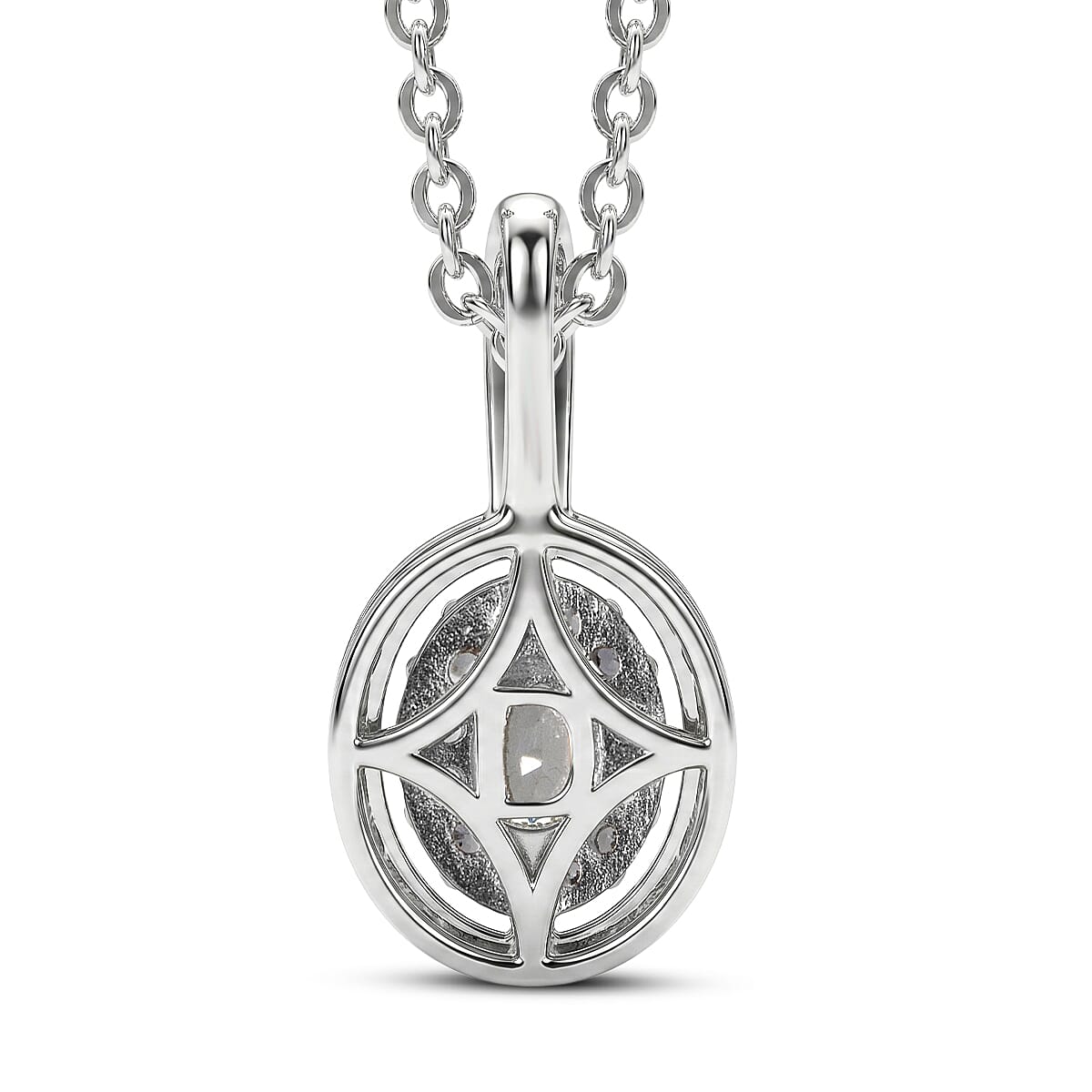 D'Joy Premium Malawi Green Sapphire and White Zircon 1.00 ctw Royal Circle Halo Pendant Necklace in Rhodium Over Sterling Silver (20 Inches) image number 4