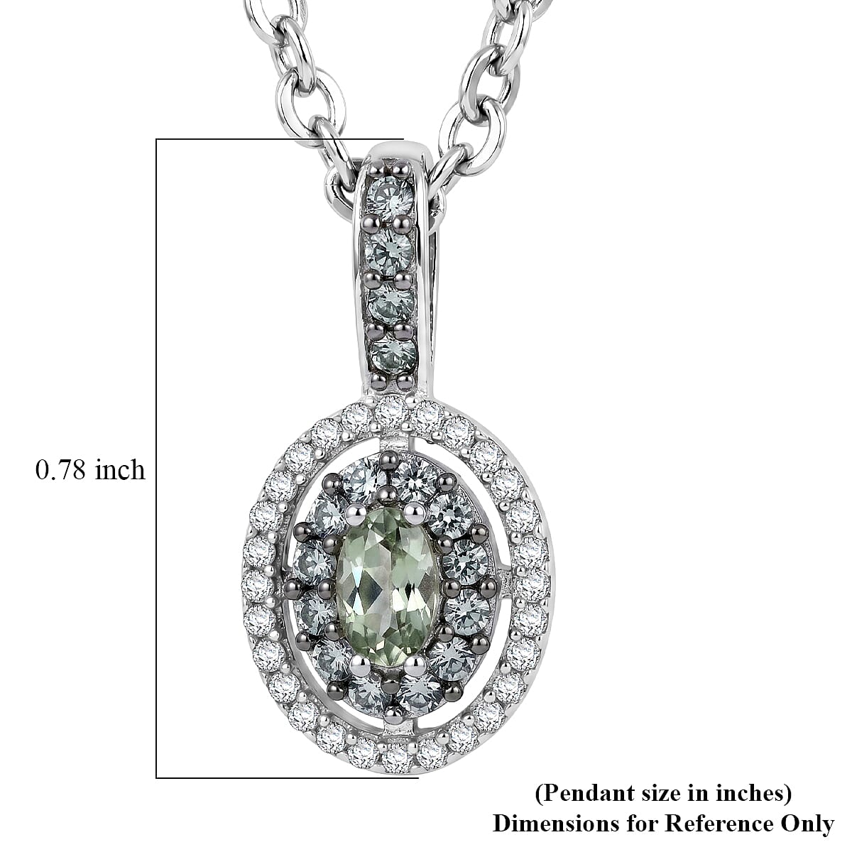 D'Joy Premium Malawi Green Sapphire and White Zircon 1.00 ctw Royal Circle Halo Pendant Necklace in Rhodium Over Sterling Silver (20 Inches) image number 5