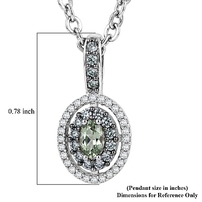 D'Joy Premium Milanoa Green Sapphire and White Zircon 0.75 ctw Royal Circle Halo Pendant Necklace in Rhodium Over Sterling Silver (20 Inches)