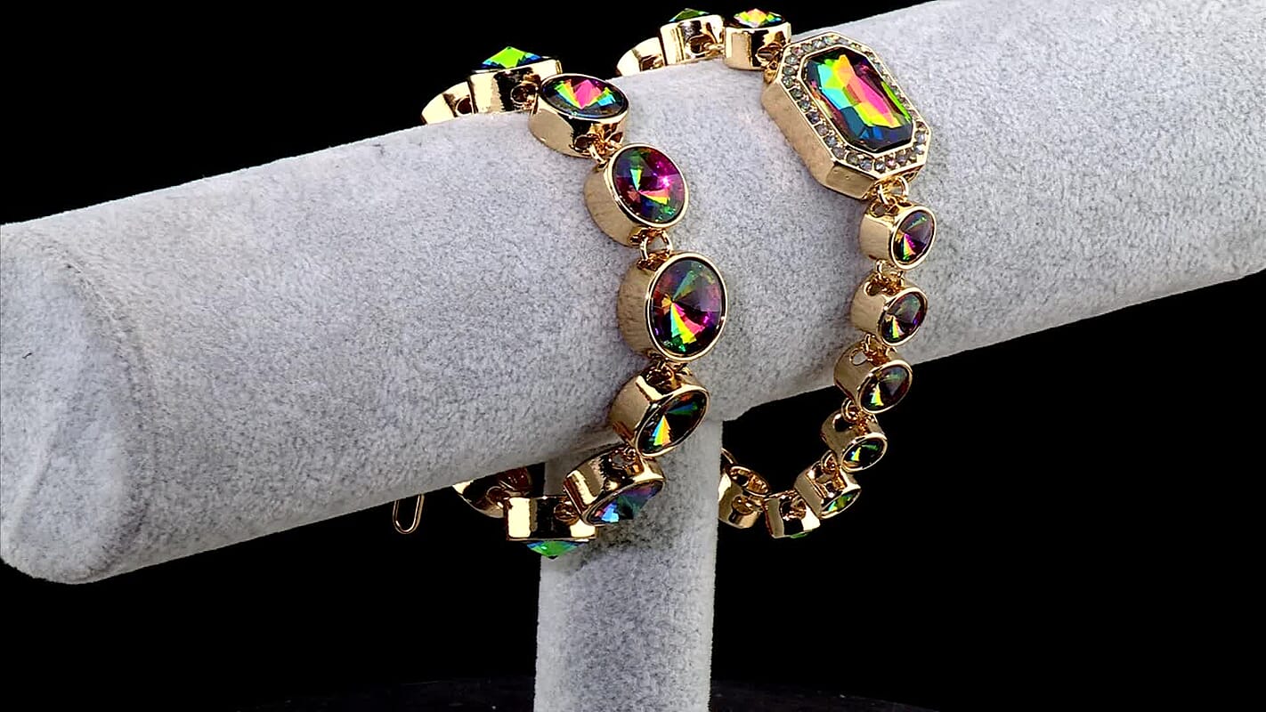 Magic Color Austrian Crystal Set of 2 Bracelet in Goldtone
