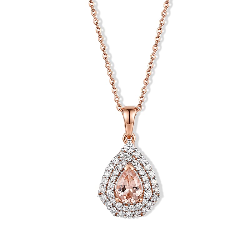 Certified & Appraised D'Joy Premium Pink Morganite and Moissanite 1.01 ctw Pendant Necklace in 18K Vermeil Rose Gold Over Sterling Silver 18 Inches