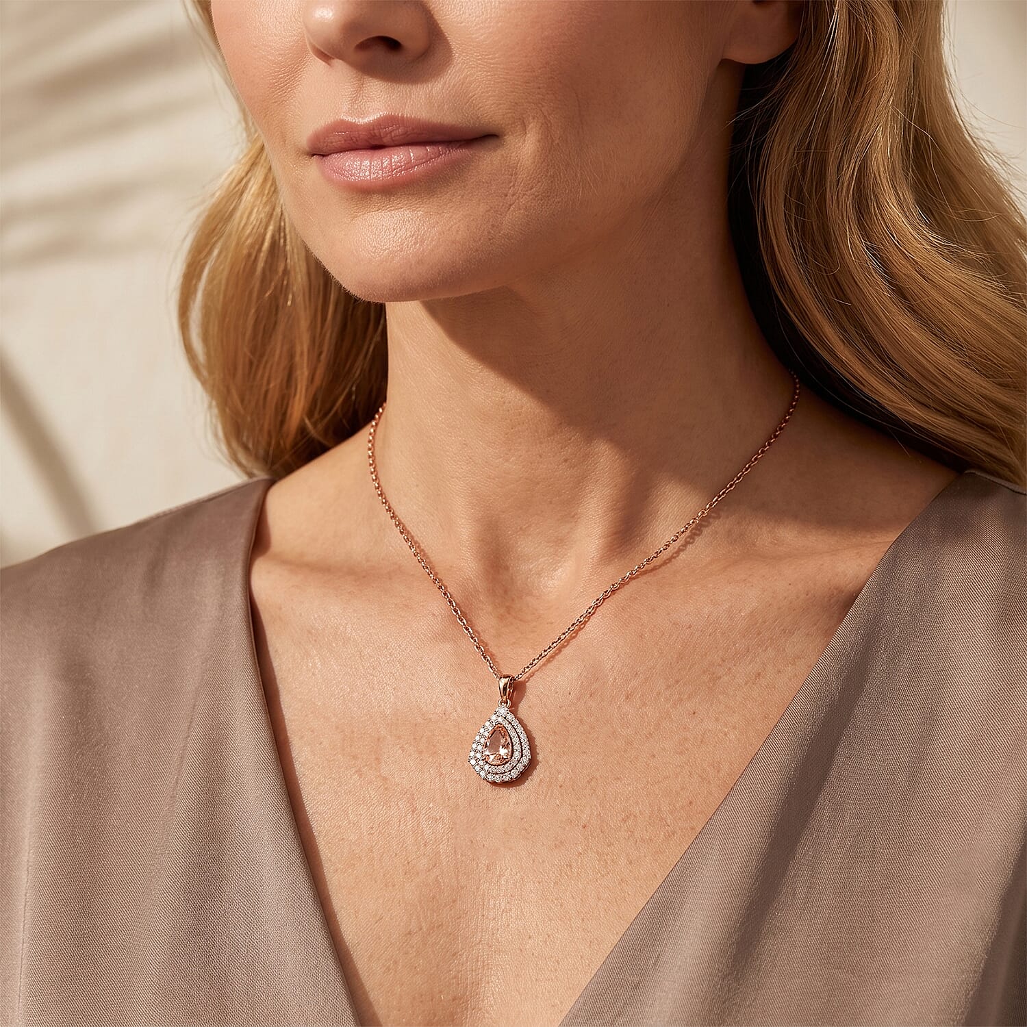 Certified & Appraised D'Joy Premium Pink Morganite and Moissanite 1.01 ctw Pendant Necklace in 18K Vermeil Rose Gold Over Sterling Silver 18 Inches