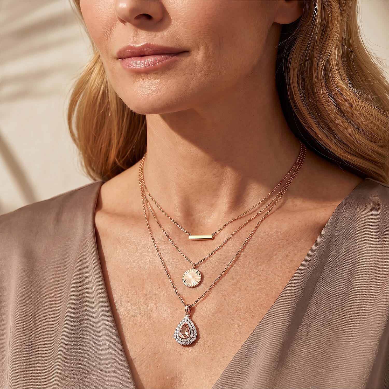 Certified & Appraised D'Joy Premium Pink Morganite and Moissanite 1.01 ctw Pendant Necklace in 18K Vermeil Rose Gold Over Sterling Silver 18 Inches