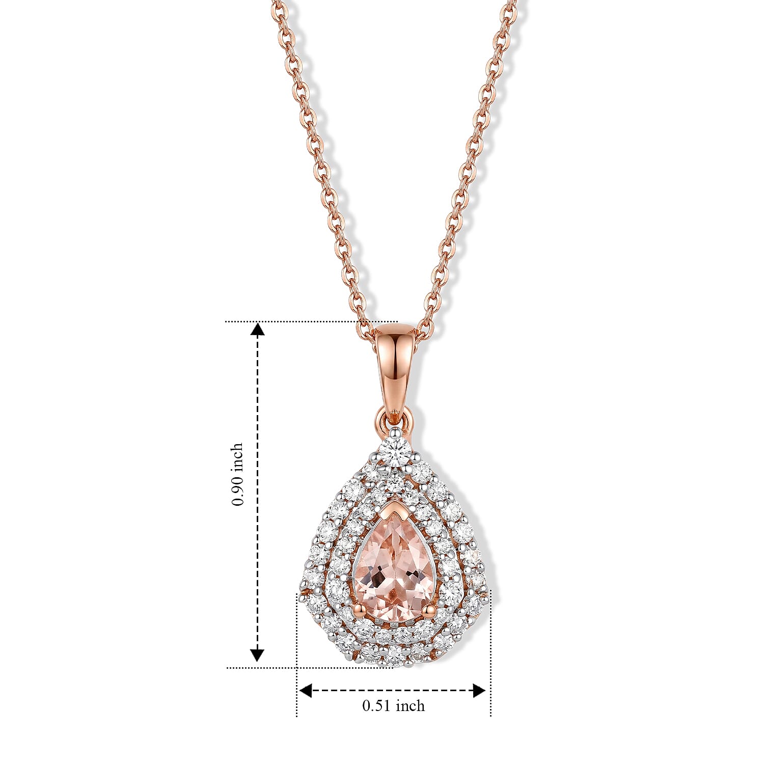 Certified & Appraised D'Joy Premium Pink Morganite and Moissanite 1.01 ctw Pendant Necklace in 18K Vermeil Rose Gold Over Sterling Silver 18 Inches