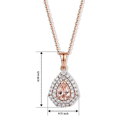 Certified & Appraised D'Joy Premium Pink Morganite and Moissanite 1.01 ctw Pendant Necklace in 18K Vermeil Rose Gold Over Sterling Silver 18 Inches