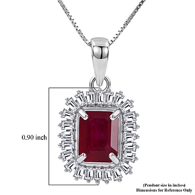 D'Joy Niassa Ruby (FF) and Moissanite 3.10 ctw Imperial Frame Pendant Necklace in Rhodium Over Sterling Silver 18 Inches