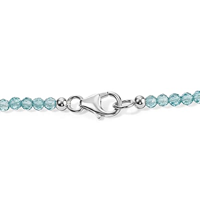 D'Joy London Blue Topaz and Moissanite Ocean Citadel Pendant with Apatite Beaded Necklace 20 Inches in Rhodium Over Sterling Silver 40.60 ctw