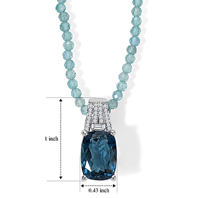 D'Joy London Blue Topaz and Moissanite Ocean Citadel Pendant with Apatite Beaded Necklace 20 Inches in Rhodium Over Sterling Silver 40.60 ctw