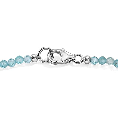D'Joy London Blue Topaz and Moissanite 39.20 ctw Ocean Citadel Pendant with Apatite Beaded Necklace (20 Inches) in Rhodium Over Sterling Silver