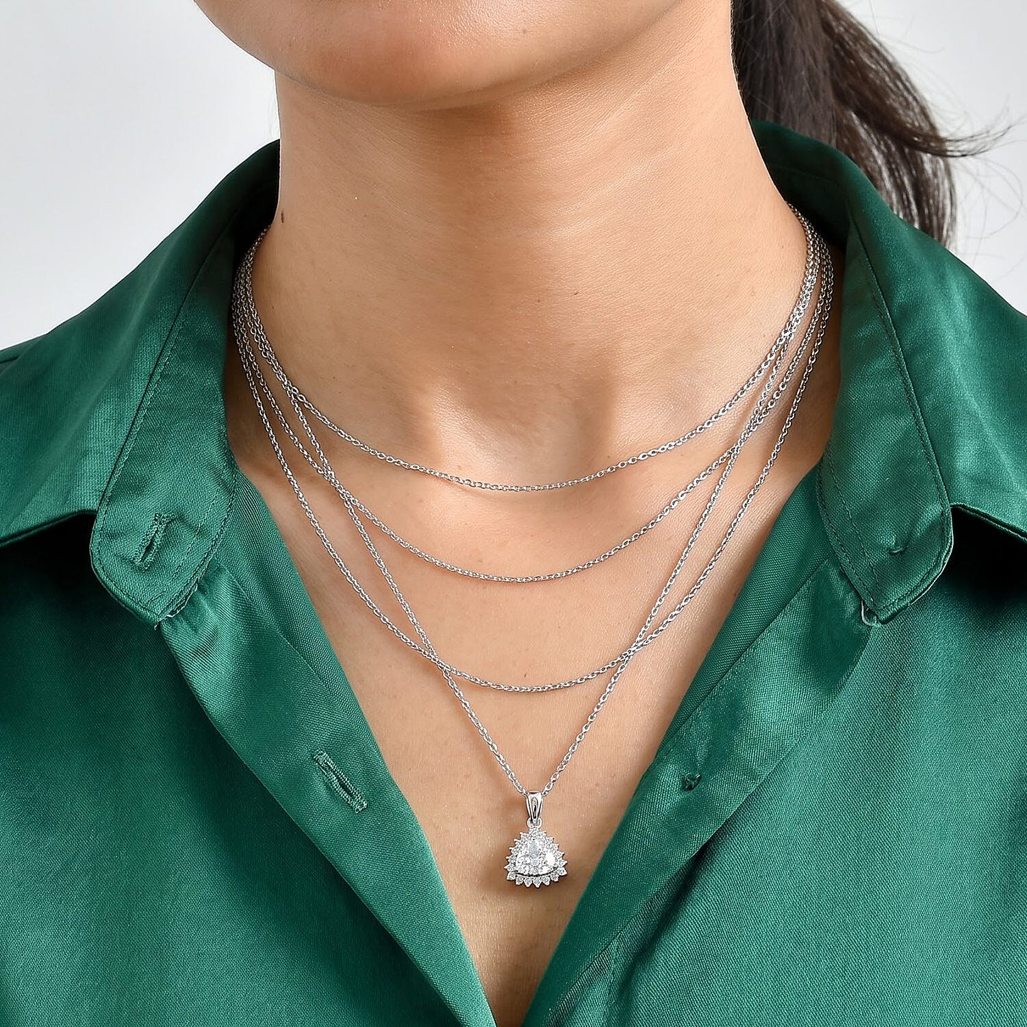 EverTrue Moissanite 2.10 ctw Pendant in Platinum Bond with Stainless Steel Necklace 20 Inches