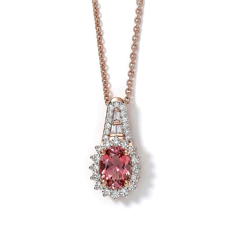 Premium Blush Tourmaline and Luxuriant Lab Grown Diamond E-F VS 1.10 ctw Petals in Blush Pendant Necklace in 10K Rose Gold (20 Inches)