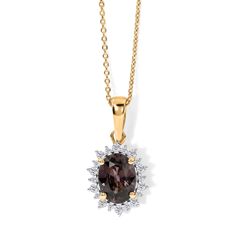 Luxoro AAA Platinum Spinel and Diamond I2 1.60 ctw Celestial Crown Halo Pendant Necklace in 10K Yellow Gold (20 Inches)