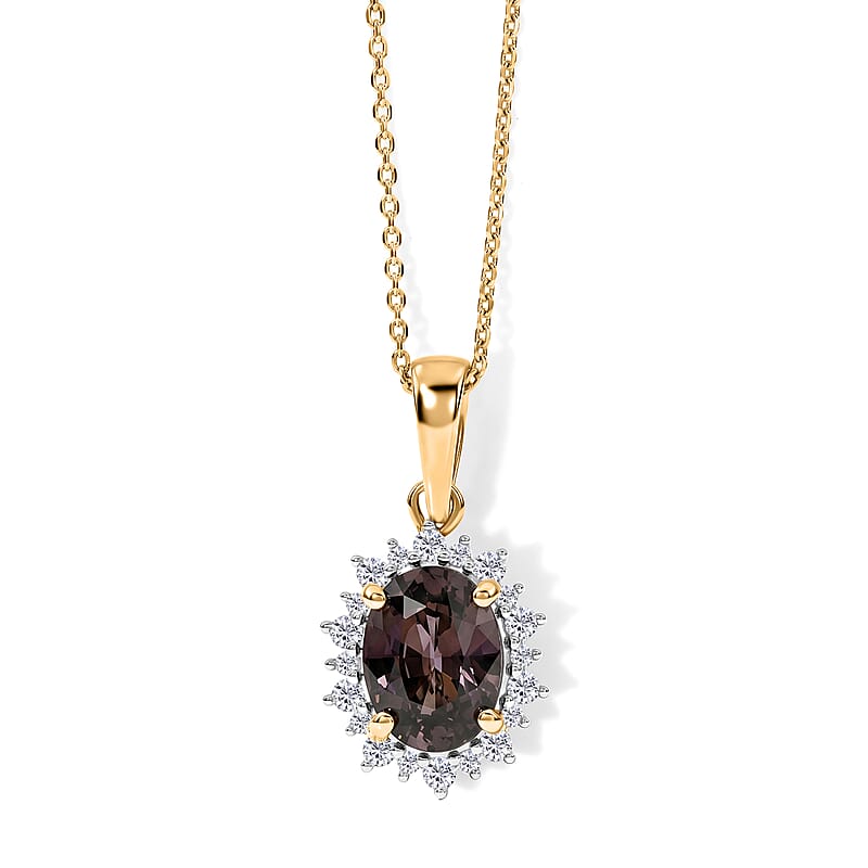 Luxoro AAA Platinum Spinel and Diamond I2 1.60 ctw Celestial Crown Halo Pendant Necklace in 10K Yellow Gold (20 Inches)