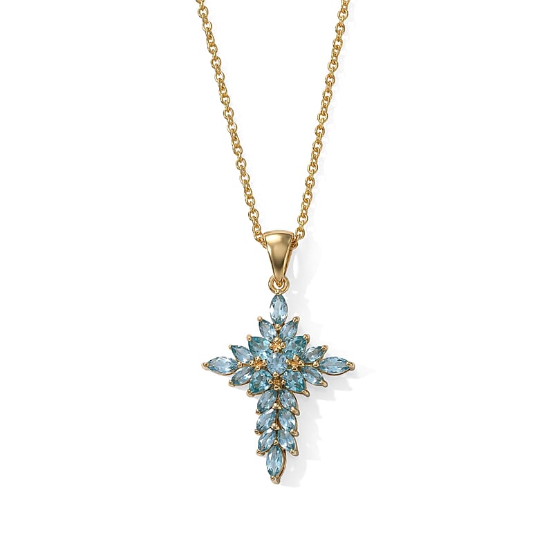 EverTrue Lagoon Apatite 2.50 ctw Pendant in 18K YG Plated with ION Plated YG Stainless Steel (20 Inches)