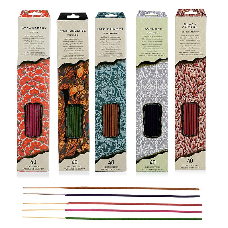 Ankur Treasure Chest 5 Sets of 40 Pack Black Cherry, Strawberry, Frankincense, Nag Champa, Lavender Incense Sticks - Long Lasting Fragrance for Relaxation, Meditation, Yoga, Aromatherapy.