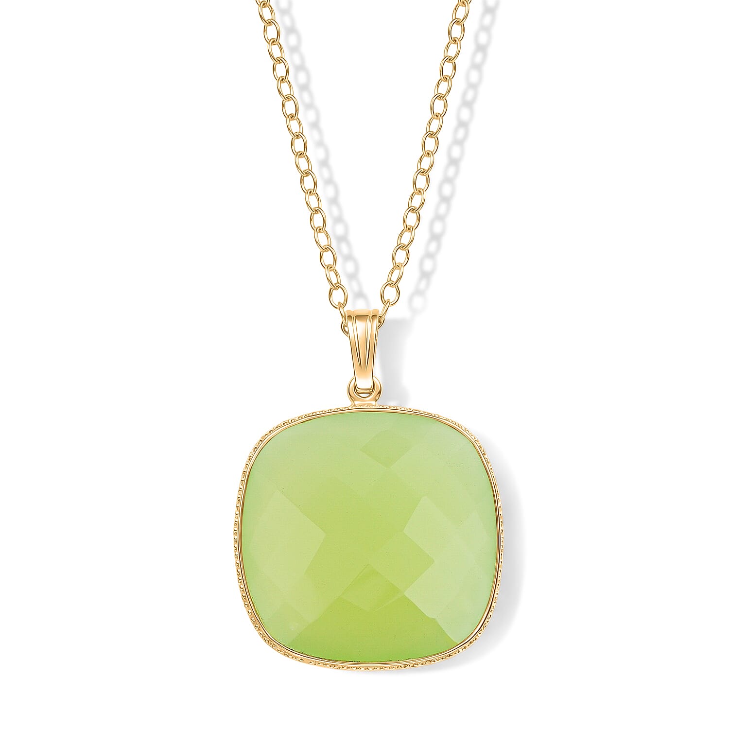 Green Agate 20.00 ctw Pendant Necklace in 14K Yellow Gold Over Sterling Silver 18 Inches