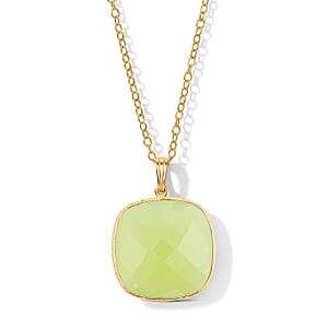 Green Agate 20.00 ctw Pendant Necklace in 14K Yellow Gold Over Sterling Silver 18 Inches 