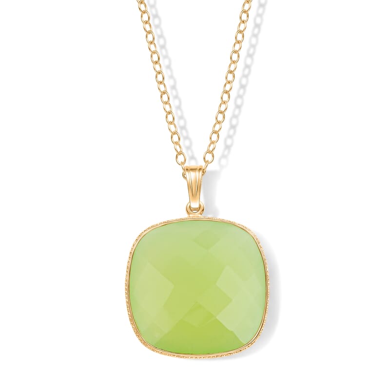 Green Agate 20.00 ctw Pendant Necklace in 14K Yellow Gold Over Sterling Silver 18 Inches