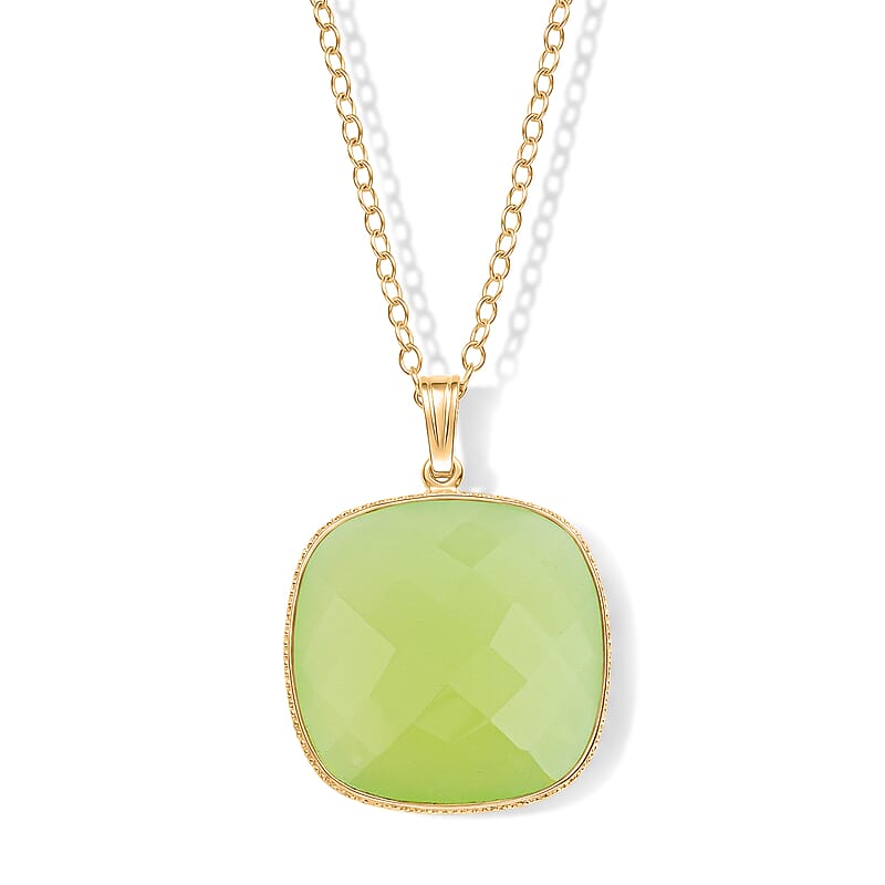Green Agate 20.00 ctw Pendant Necklace in 14K Yellow Gold Over Sterling Silver 18 Inches